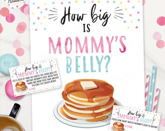 Pancakes and Pajamas How Big is Mommy's Belly Game, Shower Game, Pancake Baby Shower, Instant Download, Pancake Party, Insert, Belly Guess
