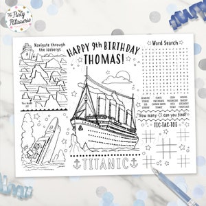 Titanic Coloring Placemat, Titanic Birthday, Personalized, Digital File, Printable, Custom, Ship, Boat, Coloring Mat, Activity Mat