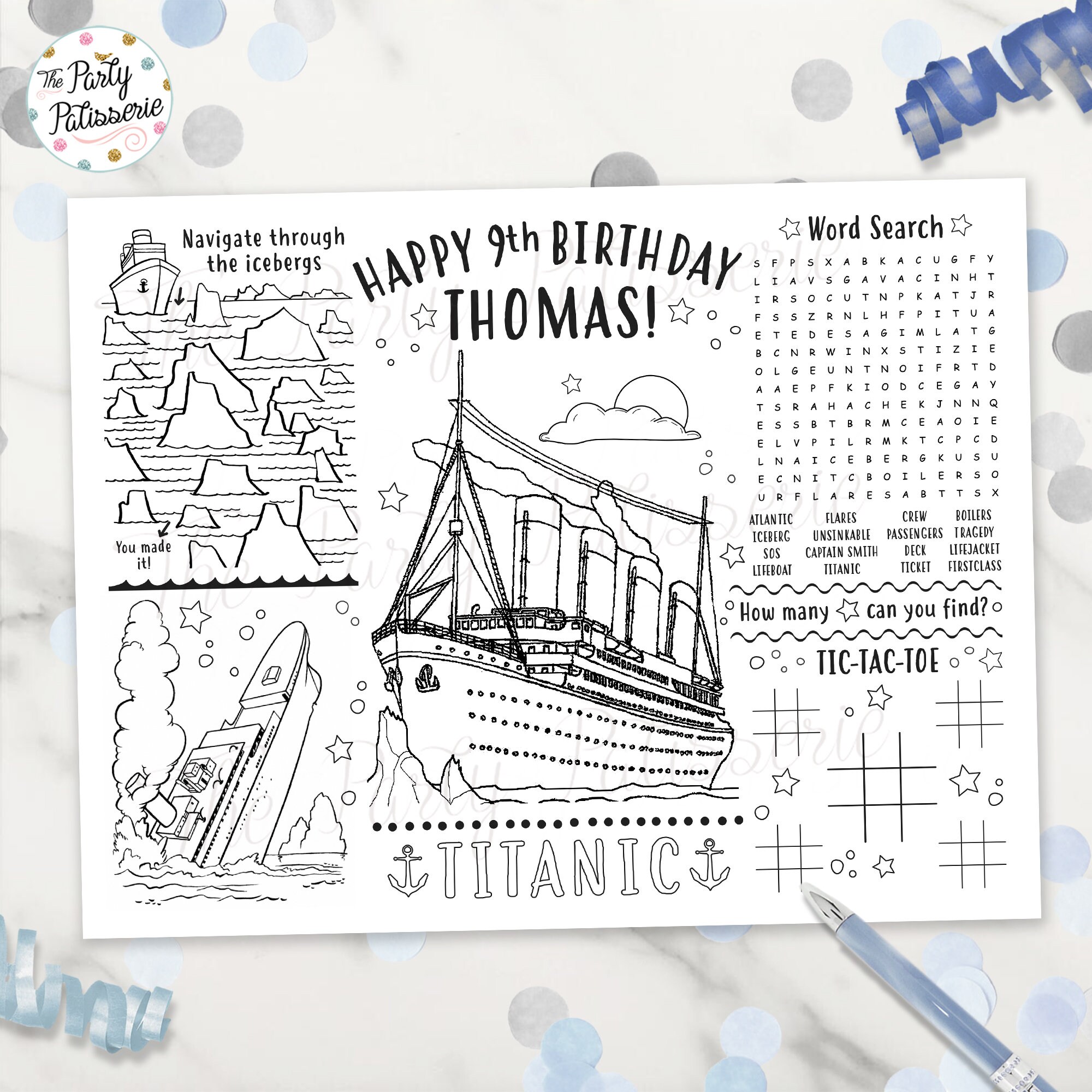 Download Titanic Coloring Placemat Titanic Birthday Personalized Etsy