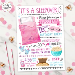 Invito di compleanno per pigiama party, pigiama party, file digitale, stampabile, personalizzato