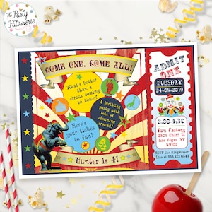 Zirkus-Geburtstags-Einladung, Vintage, Karneval Party, Ticket-Einladung, digitale Datei, printable