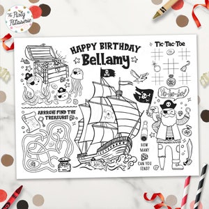 Pirate Coloring Placemat, Printable Pirate Activity Mat, Personalized, Digital File, Pirate Party, Activity Mat