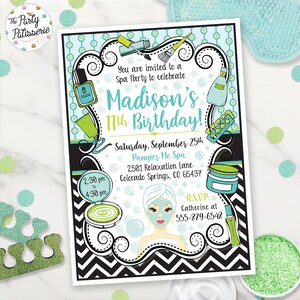 Spa Birthday Party Birthday Invitation, Lime Turquoise, Spa Party, Digital File, Printable Invitation, Pamper Party