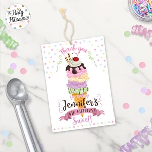 Ice Cream Thank You Tags, 2.5&quot;x3.5&quot;, Ice Cream Favor Tags, Ice Cream Party, Customized Name and Age, Digital File, Printable, Sweets Party