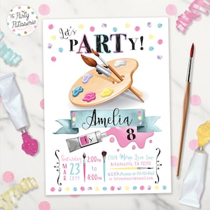 Invito per festa d'arte, festa di pittura, file digitale, stampabile, invito per festa di pittura, personalizzato, tema festa d'arte