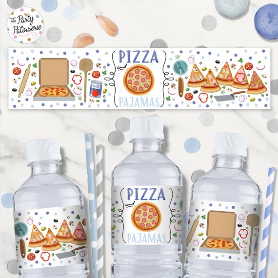 Boy Pizza and Pajamas Water Bottle Labels Pizza and PJ Bottle Wrap Digital File Printable Pizza Party Slumber Party Pjs Pizza Party Etsy Canada