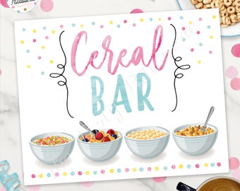 Cereal Bar Sign, Digital File, Printable, Pajama Party, Sleepover Party, Pancakes and Pajamas Party, Morning party, Breakfast Sign