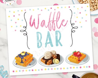 Waffle Bar Sign, Pancakes and Pajamas, Digital File, Printable, Pajama Party, Sleepover Party, Morning Party, Breakfast Buffet