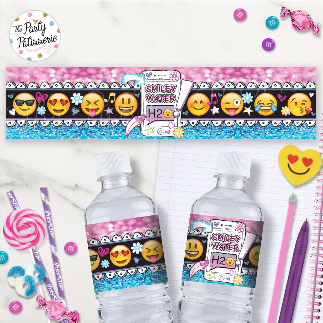 EMOJI Water Bottle Labels / Glitter / Doodle / Instant Download ...