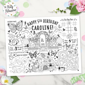 Enchanted Garden Coloring Placemat, Butterfly Placemat, Gnome Placemat, Digital File, Printable, Custom, Activity Mat, Garden Party, Fairy