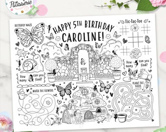 Printable Enchanted Garden Coloring Placemat, Personalized