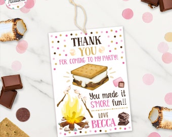 Smore Birthday Thank You Tags, 2.5"x3.5", S'more Favor Tags, Smores Birthday Party, Printable, Outdoor Party