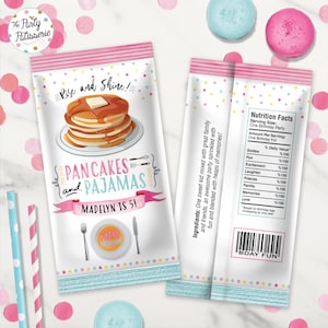 Customized Name Pancakes and Pajamas Printable Pop Tart Label, Digital File, Pancake Party, Slumber Party, PJ Party