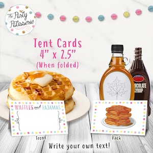 Waffles and Pajamas Tent Cards, Waffle Birthday Party, Buffet Cards, Instant Download, Digital File, Printable, Waffle Party, Breakfast