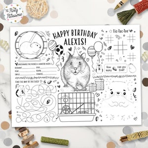 Printable Hamster Coloring Placemat, Pet, Personalized, Digital File, Hamster Party, Hamster Birthday, Activity Mat