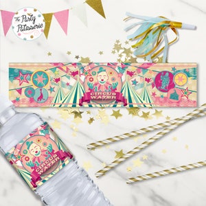 Pretty Vintage Circus Birthday Water Bottle Labels / Instant Download / Digital File