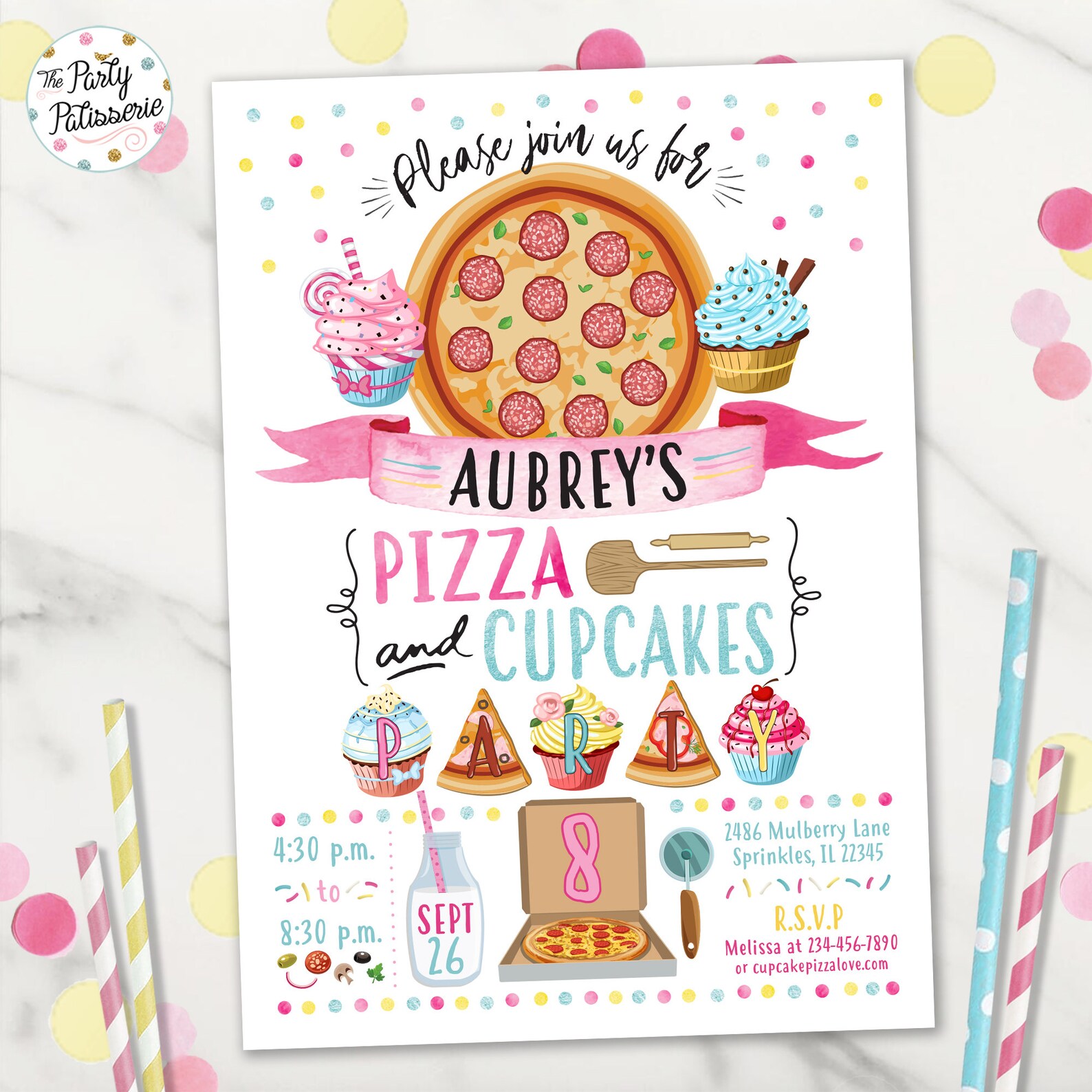 Pizza and Cupcakes Party Birthday Invitation Vegetarian Etsy Canada