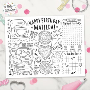 Printable Cookie Decorating Coloring Page, Personalized, Cookie Decorating Party, Custom, Cookie Birthday, Baking Party, Activity Mat