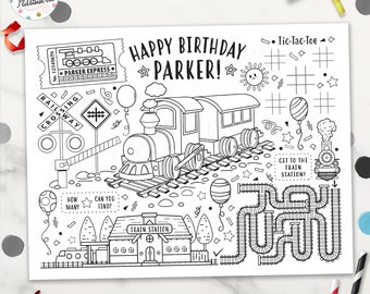 Printable Train Coloring Placemat, Colouring Page, Birthday, Digital File, Printable, Locomotive, Railway, Activity Mat