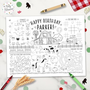 Barnyard Coloring Placemat, Farm Placemat, Personalized, Digital File, Printable, Custom, Farm Animal Party, Barnyard Party, Activity Mat