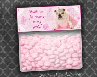 Princess Bulldog Birthday Favor Thank You Bag Topper / Instant Download / Digital File / Printable