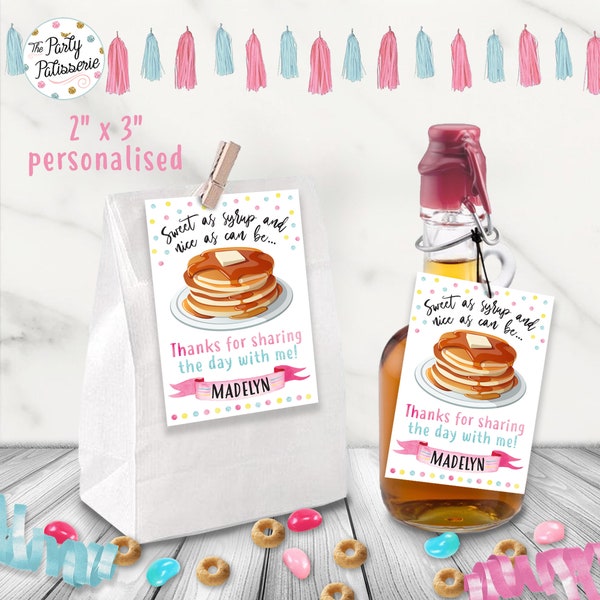 Pancakes and Pajamas Favor Tag, 2" x 3", Personalized Thank You Tag, Digital File, Printable, Custom, Pancake Party, PJ Party, Favour Tag