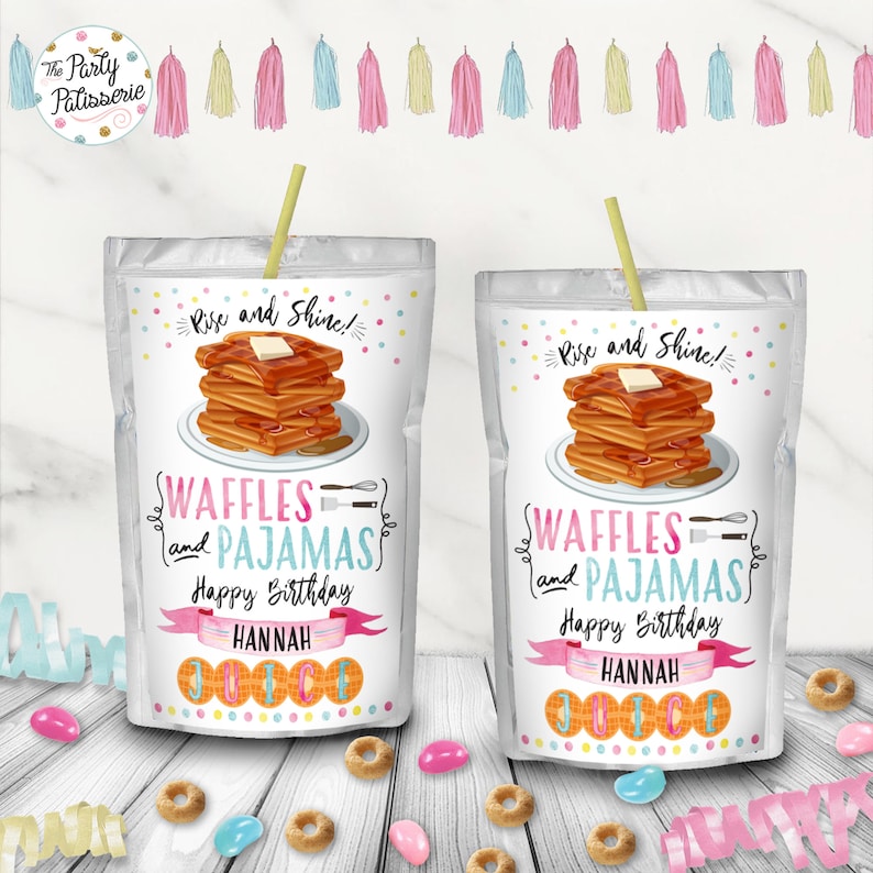Waffle Label Printable Waffles and Pajamas Juice Pouch Label, Digital File, Custom ...