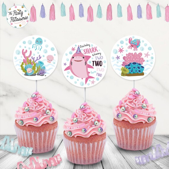 Baby Shark Cupcake Toppers Cupcake Circles Second Birthday | Etsy