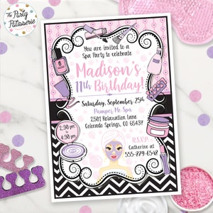 Spa Birthday Party Birthday Invitation, Pink Purple, Spa Party, Digital File, Printable Invitation, Pamper Party