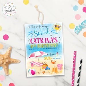 Strandparty Dankeschön Tags, Favor Tags, Sommerparty Tags, Pool Party, Digitale Datei, Printable, Beach Birthday, Party Einladung, Treat Tag