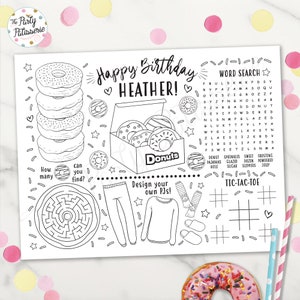 Donuts and Pajamas Coloring Placemat, Personalized, Digital File, Printable, Custom, Pajama Party, PJ Party, Sleepover, Activity Mat