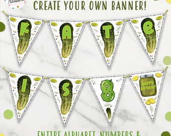 Pickle Party Banner, Pickle Pennants, Instant Download, Dill Pickle Party, Digital File, Printable, Custom, Pickle Party Decoration