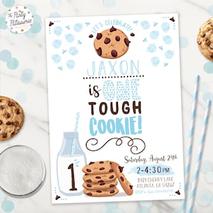 One Tough Cookie Birthday Invitation, Digital File, Printable, Cookie Party Invitation, Cookies and Milk Birthday