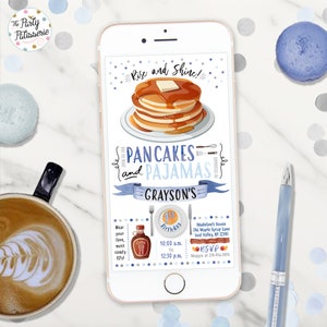 Invito di compleanno per pancake e pigiama MOBILE BOY, invito elettronico, invito di testo, personalizzato, invito per festa dei pancake, festa in pigiama