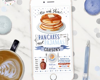 MOBILE BOY Pancakes and Pajamas Birthday Invitation, Electronic Invitation, Text Invite, Custom, Pancake Party Invite, Pajama Party