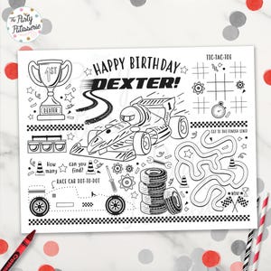 Printable Race Car Coloring Placemat, Personalized