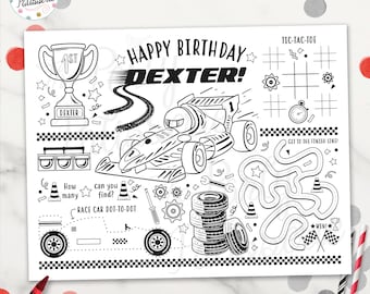 Printable Race Car Coloring Placemat, Personalized