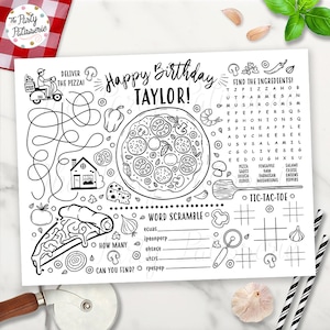 Pizza Coloring Placemat, Pizza Party, Personalized, Digital File, Printable, Custom, Cooking Party, PJ Party, Sleepover, Activity Mat