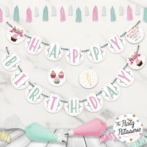 Cupcake Dekoration Banner, Cupcake Party Banner, digitale Datei, bedruckbar, Custom, Back Banner, Geburtstagsbanner, Backparty