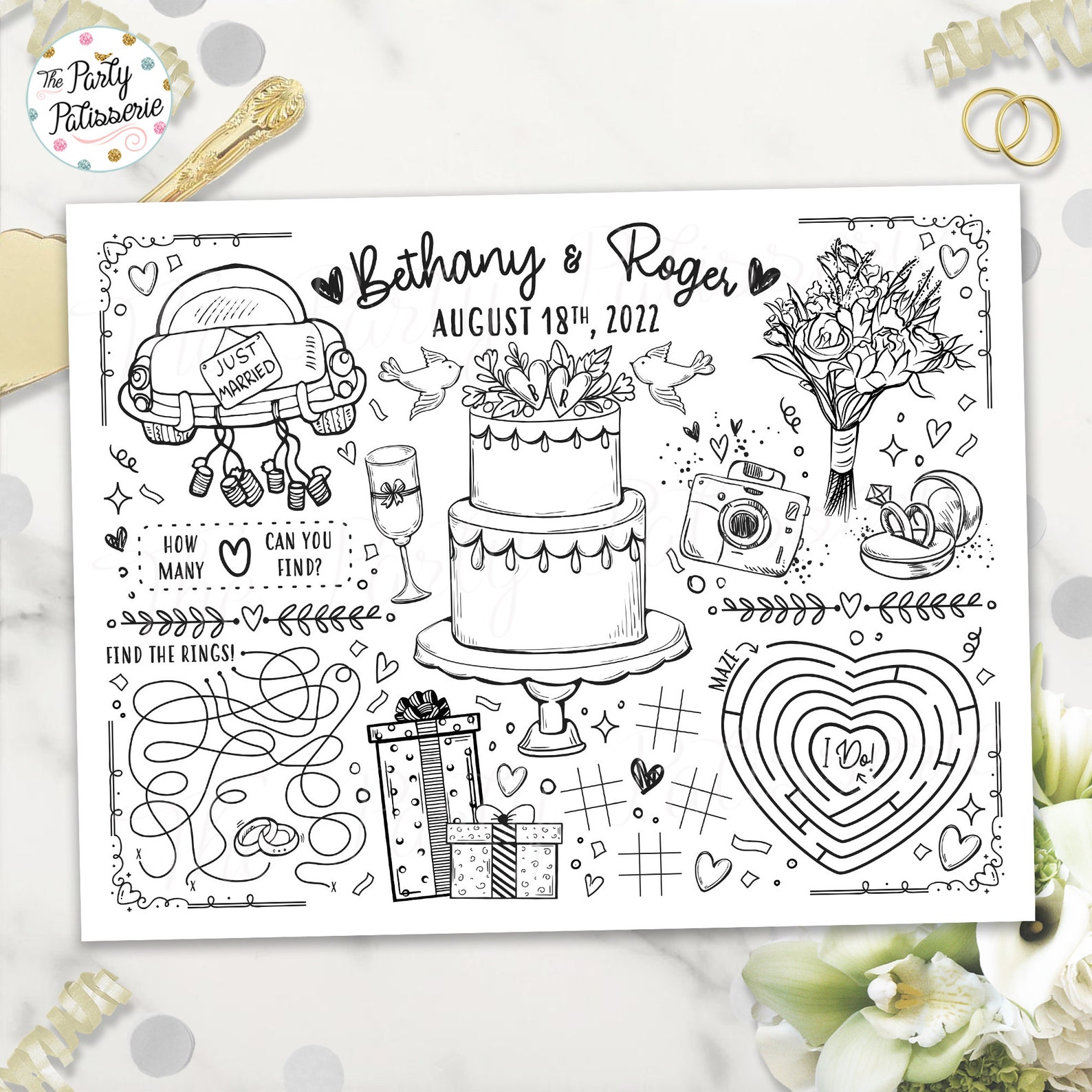 Printable Wedding Coloring Placemat Personalized Digital Etsy