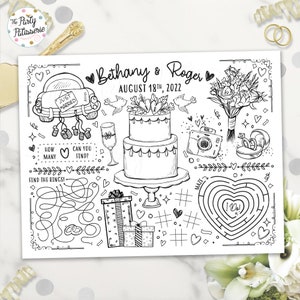 Printable Wedding Coloring Placemat, Digital File, Wedding Activity, Activity Mat, Reception Game