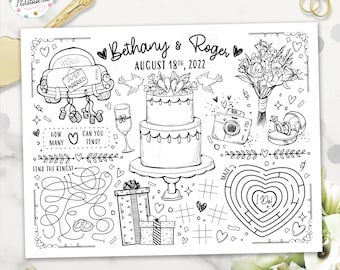 Printable Wedding Coloring Placemat, Digital File, Wedding Activity, Activity Mat, Reception Game