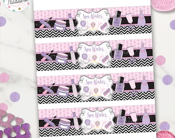 Spa Birthday Party Water Bottle Labels