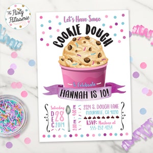 Cookie Dough Party Geburtstagseinladung, digitale Datei, printable, Custom, Backparty einladen, Cookie Dough Party, essbarer Cookie-Teig