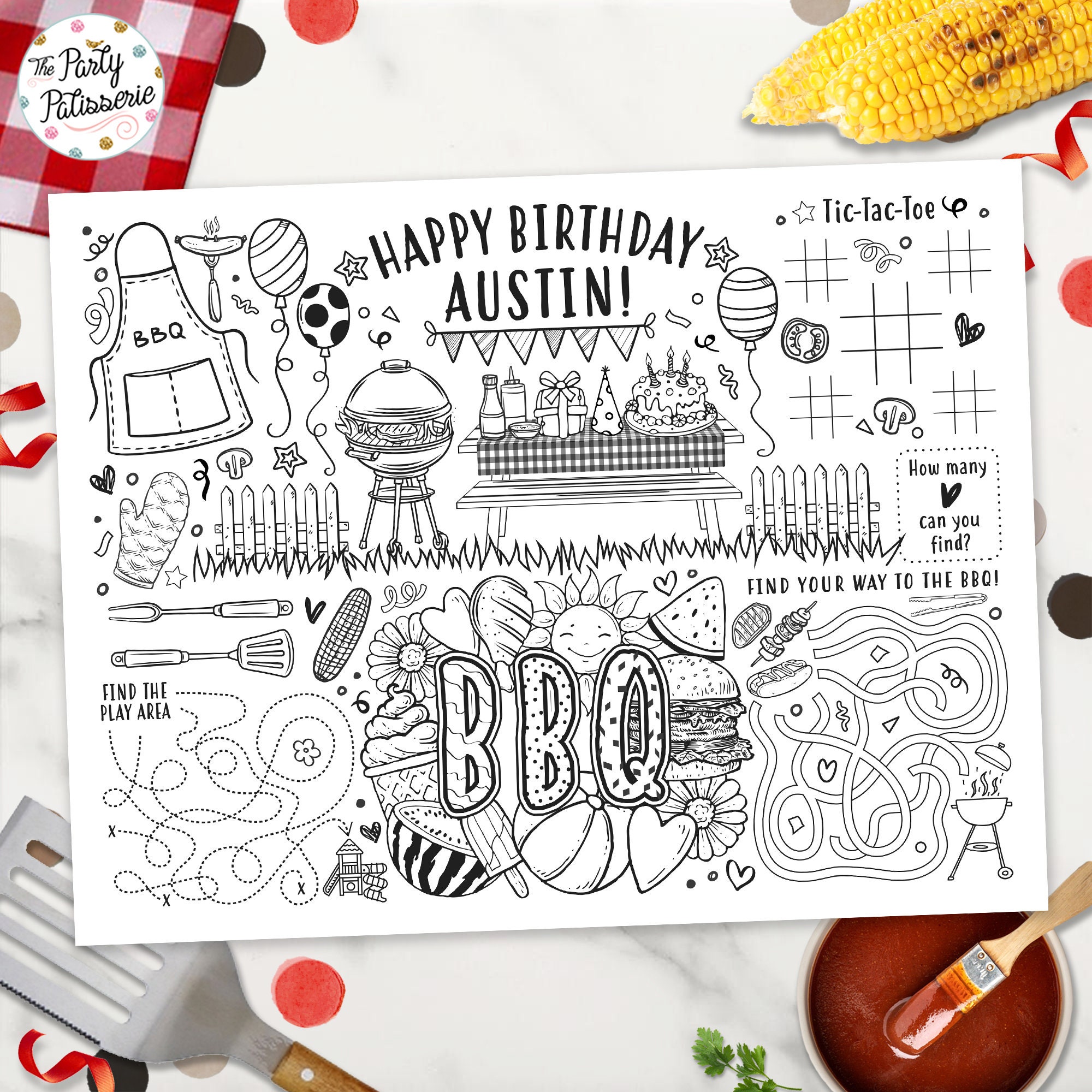 Personalized BBQ Birthday Party Favors BBQ Crayon Coloring Kit BBQ Coloring  Placemat Kids Party Favors Barbecue Birthday Party Favor 