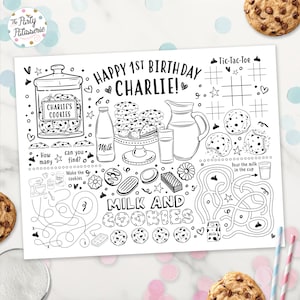 Milk and Cookies Placemat, Personalized, Cookies and Milk Party, Printable, Custom, Activity Mat