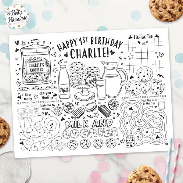 Milk and Cookies Placemat, Personalized, Cookies and Milk Party, Printable, Custom, Activity Mat