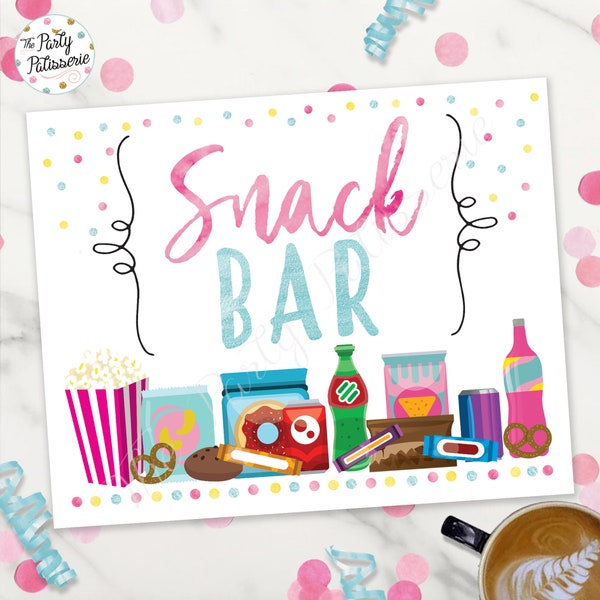 Snack Bar Sign, Treat Sign, Goody Sign, Printable, Pajama Party, Sleepover Party, Pancakes and Panamas Party, Morning party