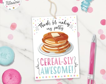 Pannenkoeken en pyjama's Bedankt Tags, 2,5"x3,5", Favor Tags, Pannenkoek Verjaardagsfeestje, Instant Download, Digitaal Bestand, Afdrukbaar, Pannenkoek Party