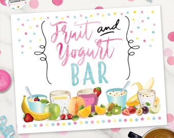 Obst und Joghurt Bar Schild, Digitale Datei, Printable, Pyjama Party, Sleepover Party, Pfannkuchen und Pyjamas Party, Morgenparty, Buffet Schild